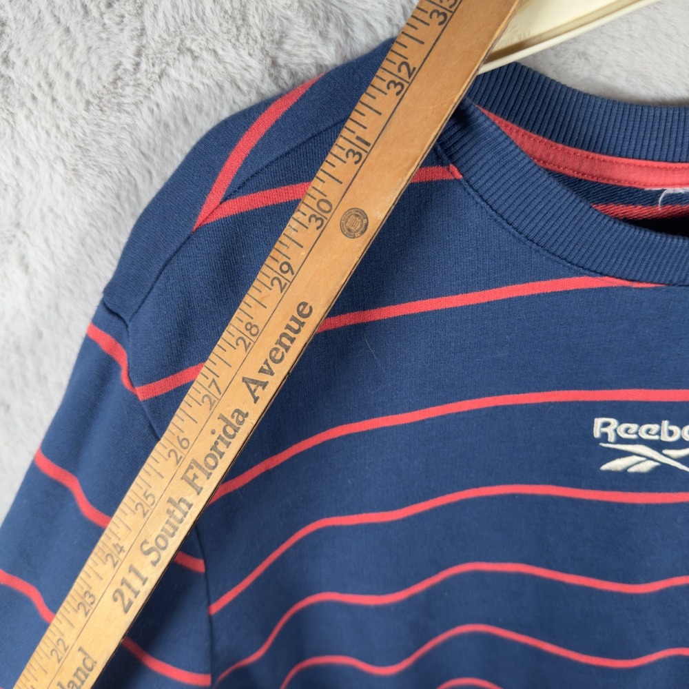 Reebok Mens Striped Crewneck Sweatshirt Navy Blue Red‎ Logo Pullover XL - Picture 7 of 8